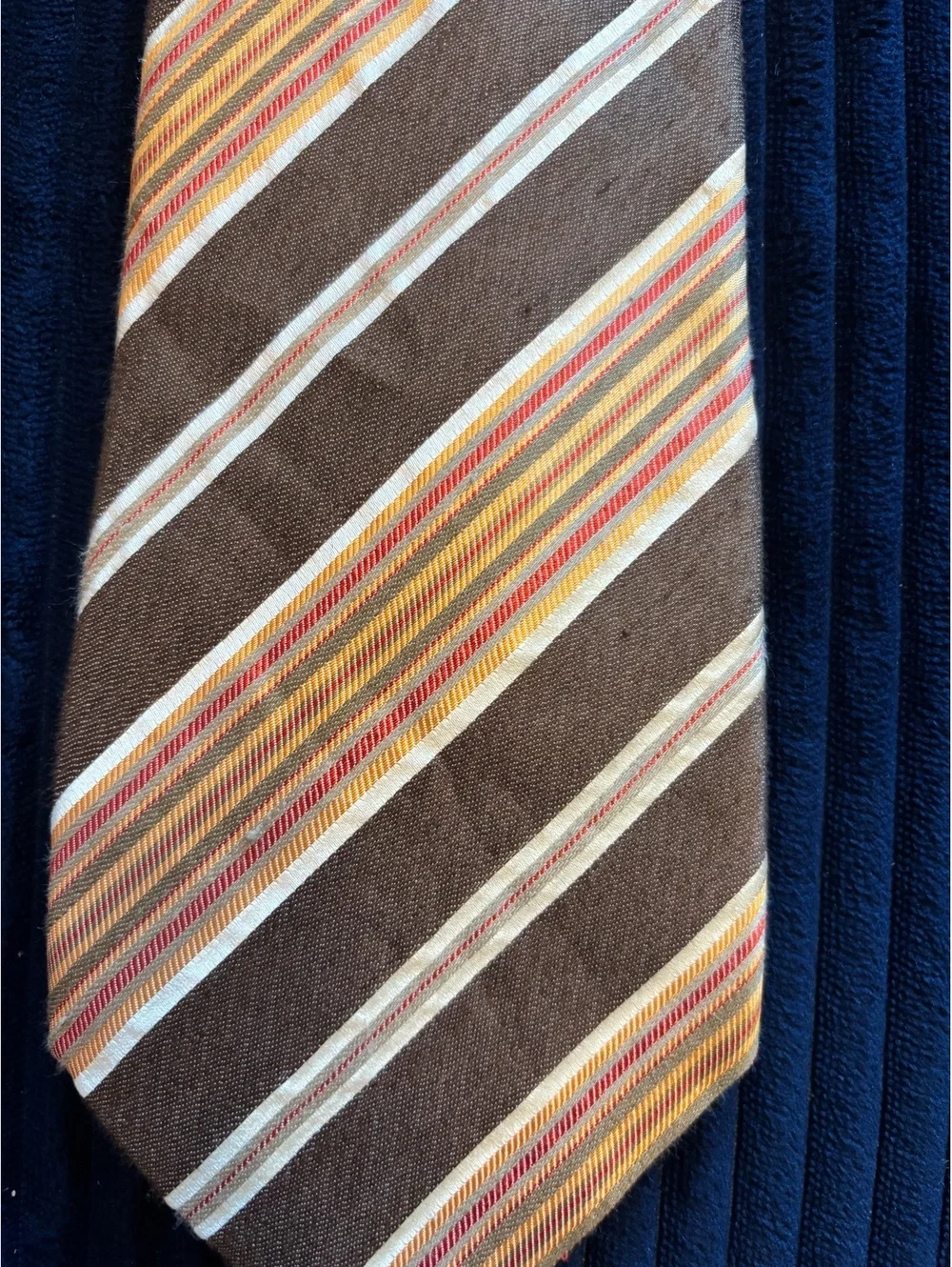 Banana Republic Men's Silk and Linen Brown Striped Tie Made in Italy